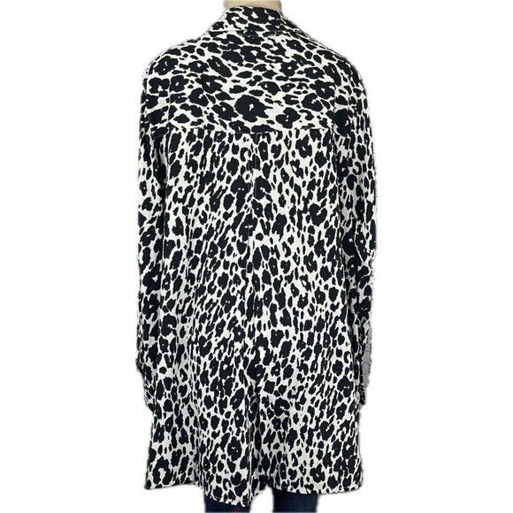 Jessica London +24 Black Animal Print Button Down Collar Long Sleeve Blouse - Picture 3 of 6